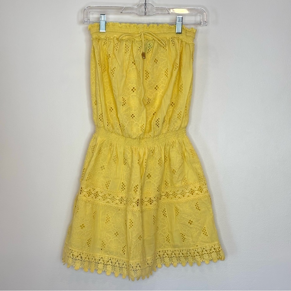 Melissa Odabash Iris Eyelet Strapless Swim Cover Up Dress Size XS Yellow - Picture 6 of 13